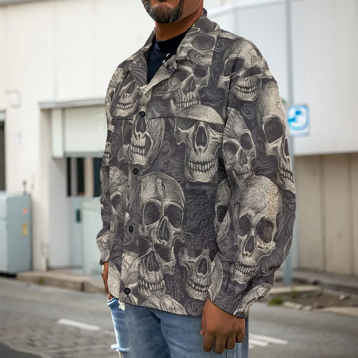 Men's Gray Skulls Casual Lapel Jacket