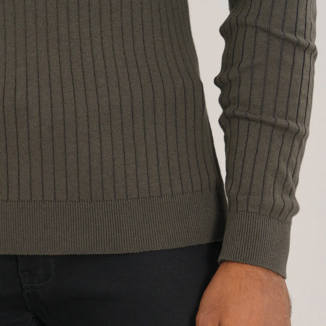 Mens Grey Textured Polo Sweater