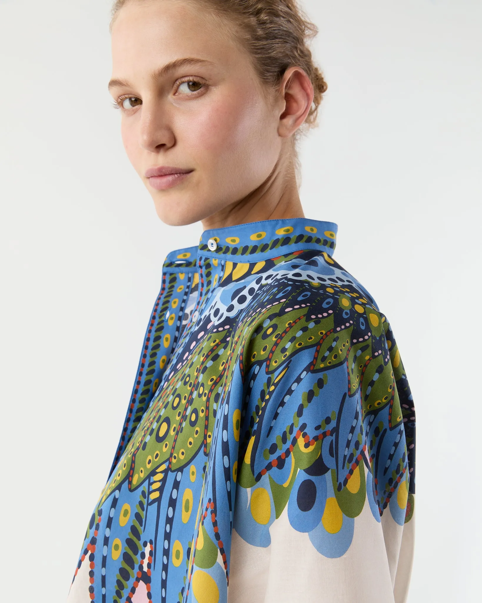 Mini Foulard Shirt in Multicolor Chakra Placée Cotton Muslin