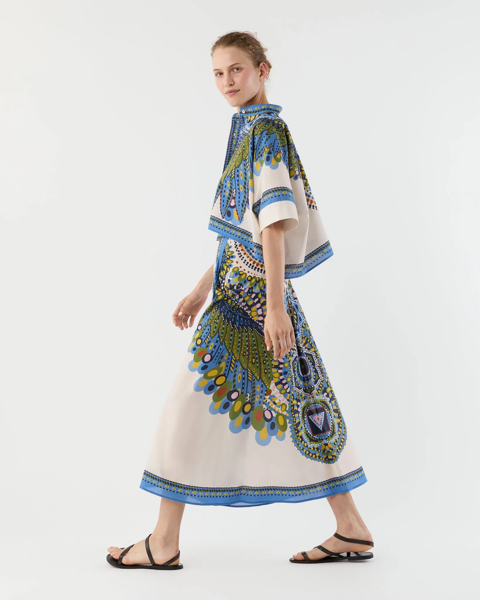 Mini Foulard Shirt in Multicolor Chakra Placée Cotton Muslin
