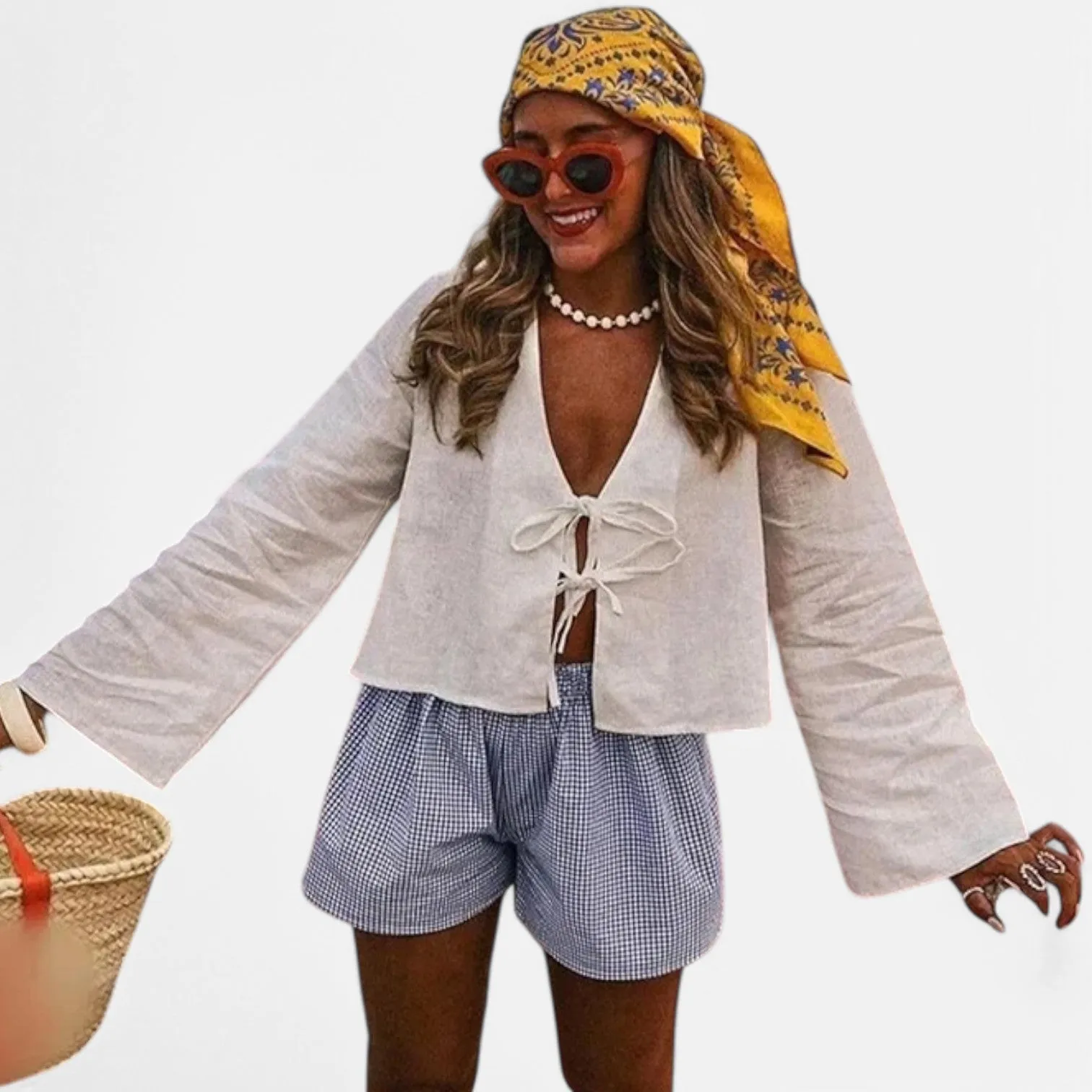 Monacogents | White Cropped Tie Blouse – Casual Summer Beach Top