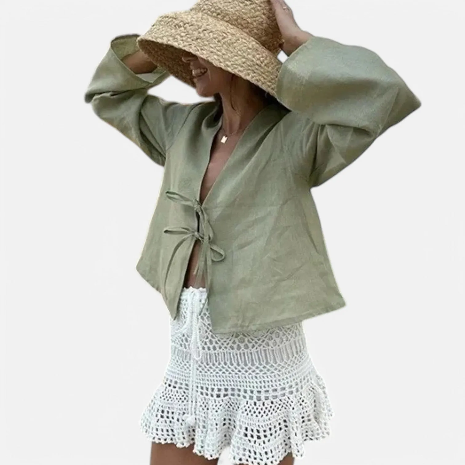 Monacogents | White Cropped Tie Blouse – Casual Summer Beach Top