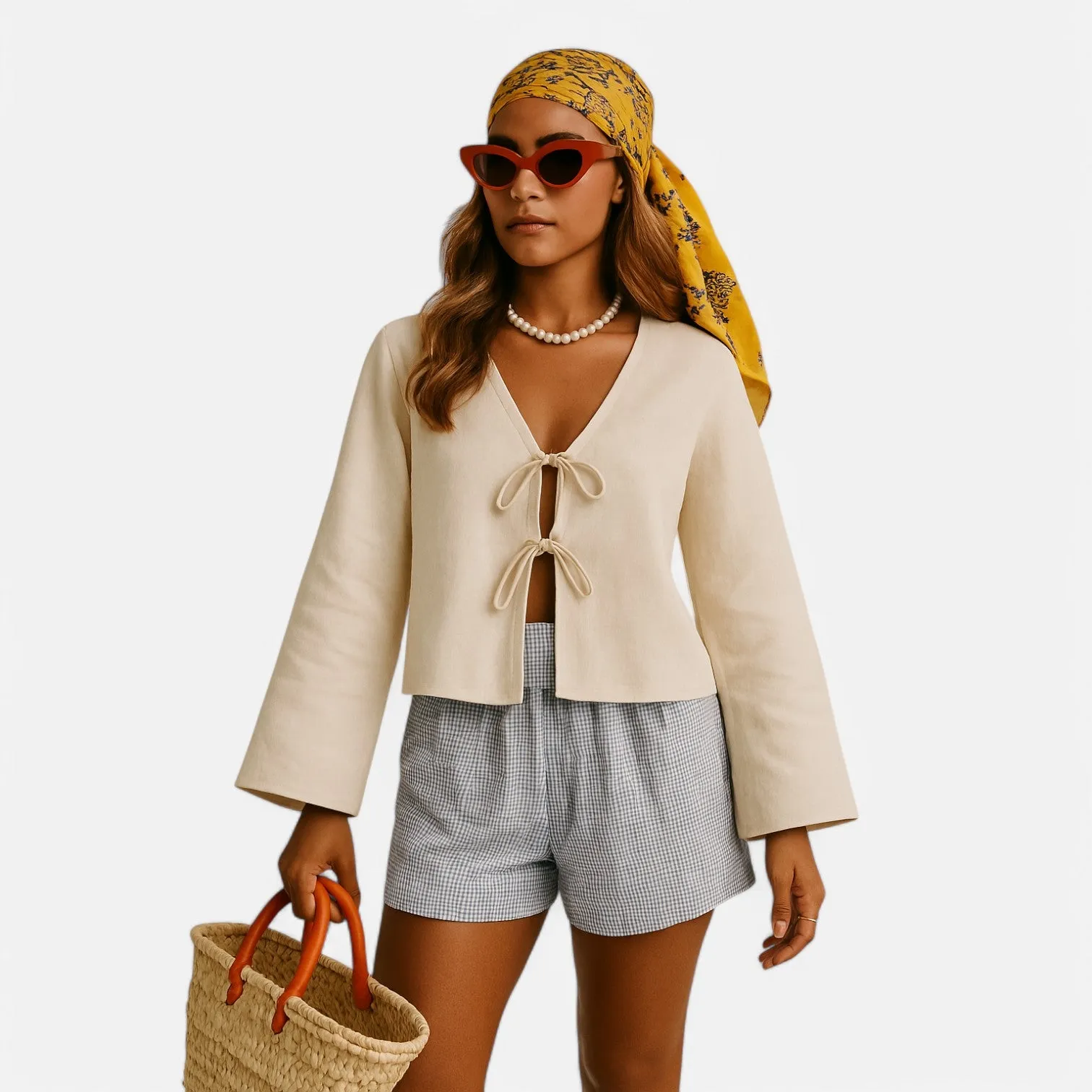 Monacogents | White Cropped Tie Blouse – Casual Summer Beach Top