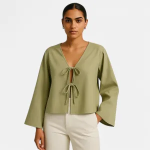 Monacogents | White Cropped Tie Blouse – Casual Summer Beach Top