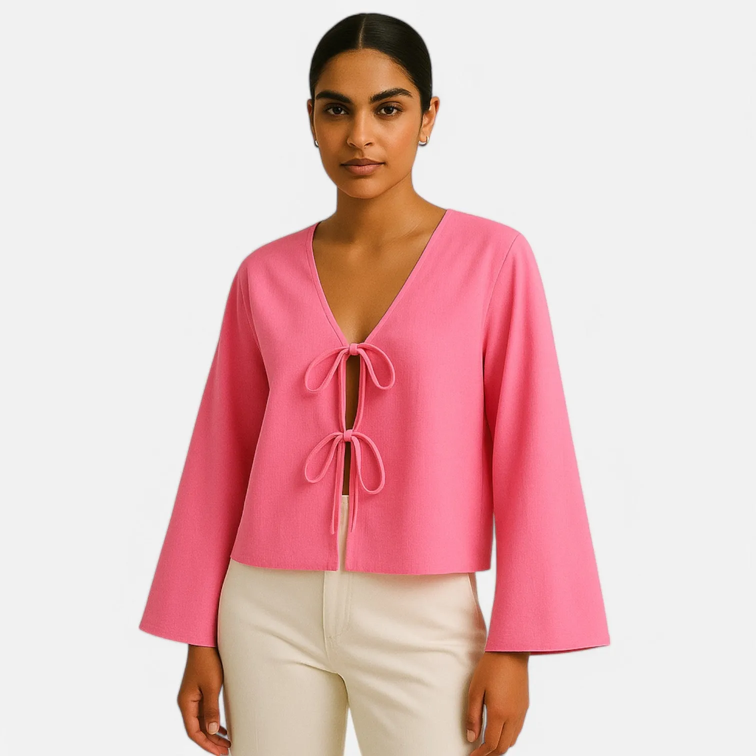 Monacogents | White Cropped Tie Blouse – Casual Summer Beach Top