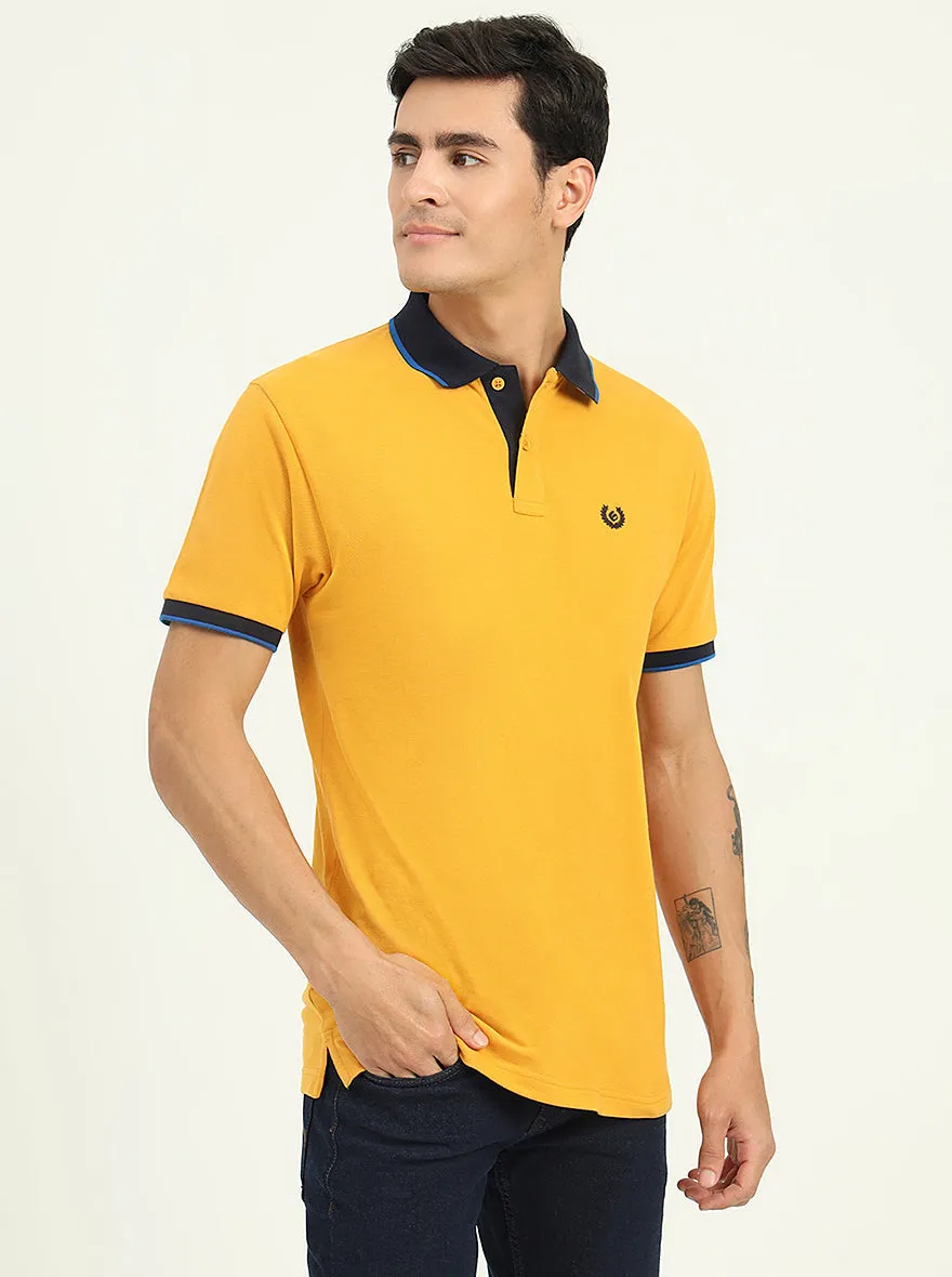Mustard Yellow Solid Slim Fit Polo T-Shirt | Greenfibre