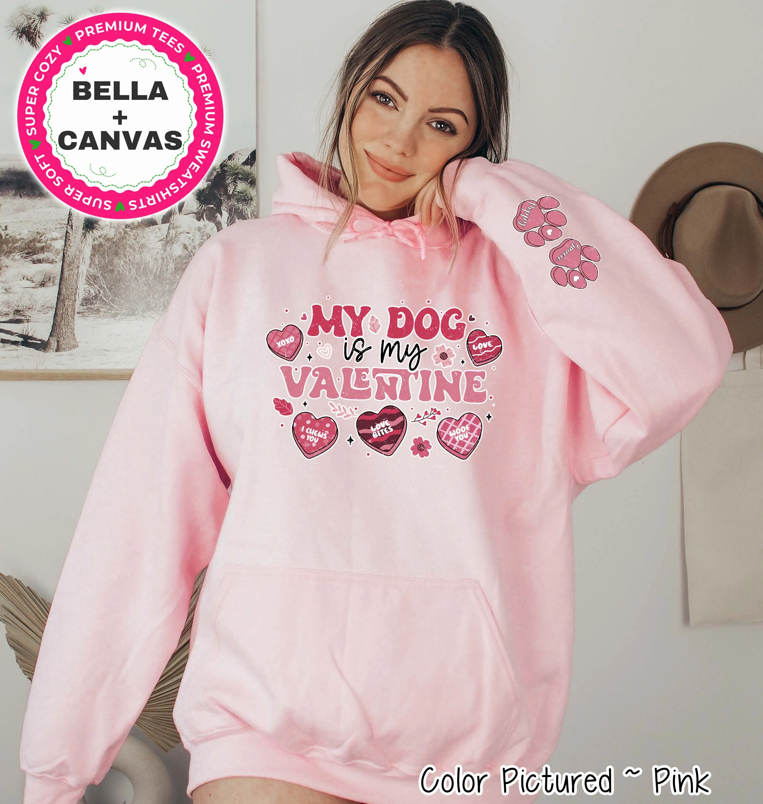 My Dog is My Valentine with Dog Name on Sleeve Tee or Sweatshirt