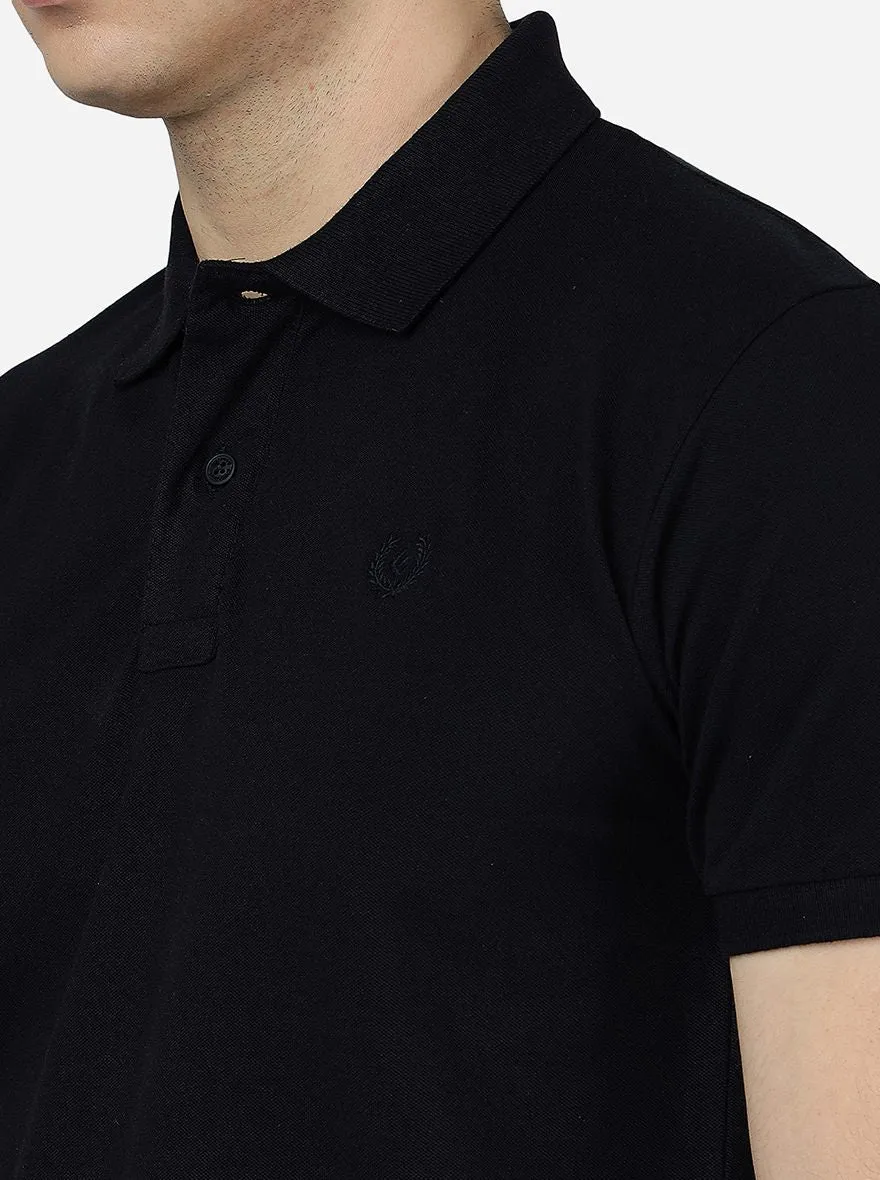 Navy Blue Solid Slim Fit Polo T-Shirt | Greenfibre