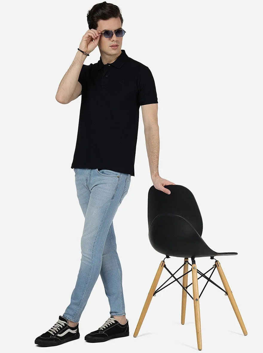 Navy Blue Solid Slim Fit Polo T-Shirt | Greenfibre