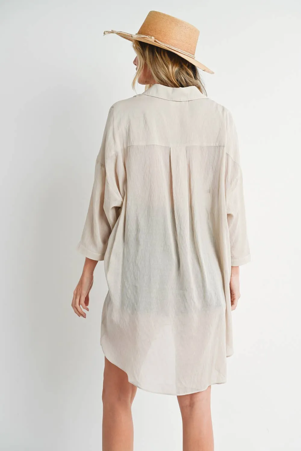 Oatmeal Tie-Front Tunic Shirt