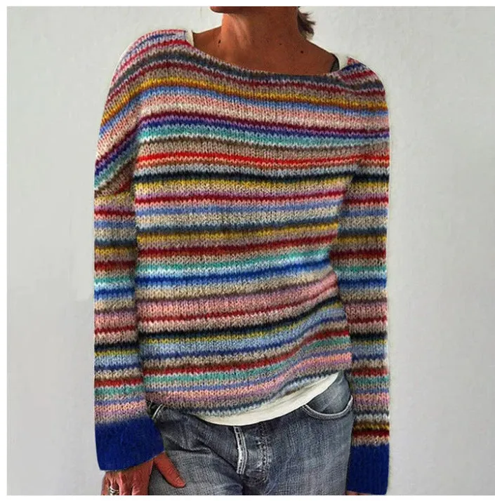 Olivian | Women's Soft Striped Colored Sweater | Warm