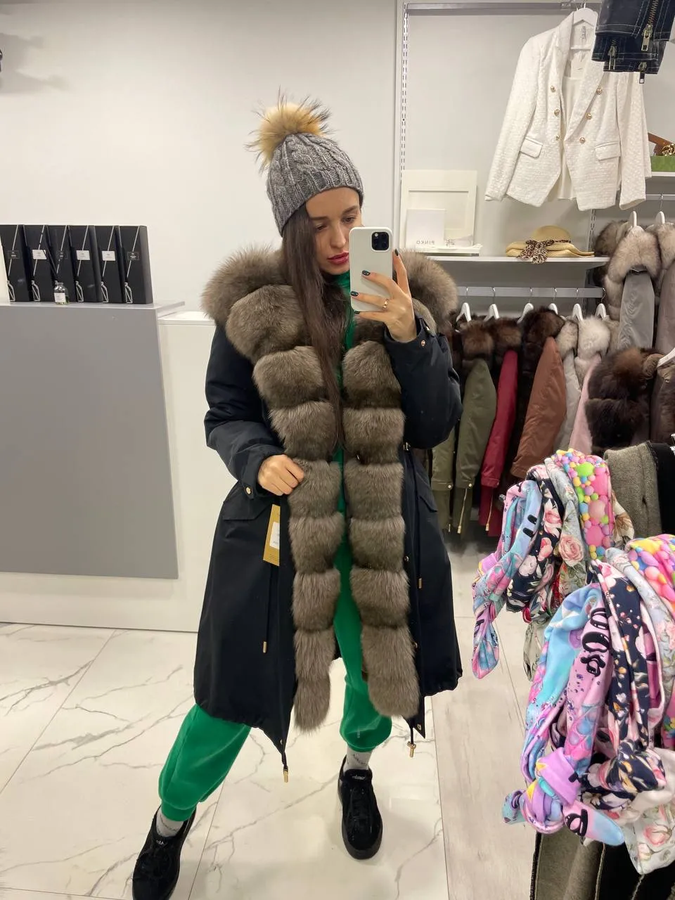PARKA LUX Dark blue (123) with Light brown fur (M51) / Rex for women 103 cm