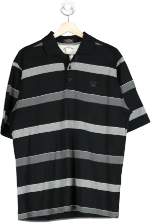 Paul & Shark Black and Grey Striped Polo Shirt UK L