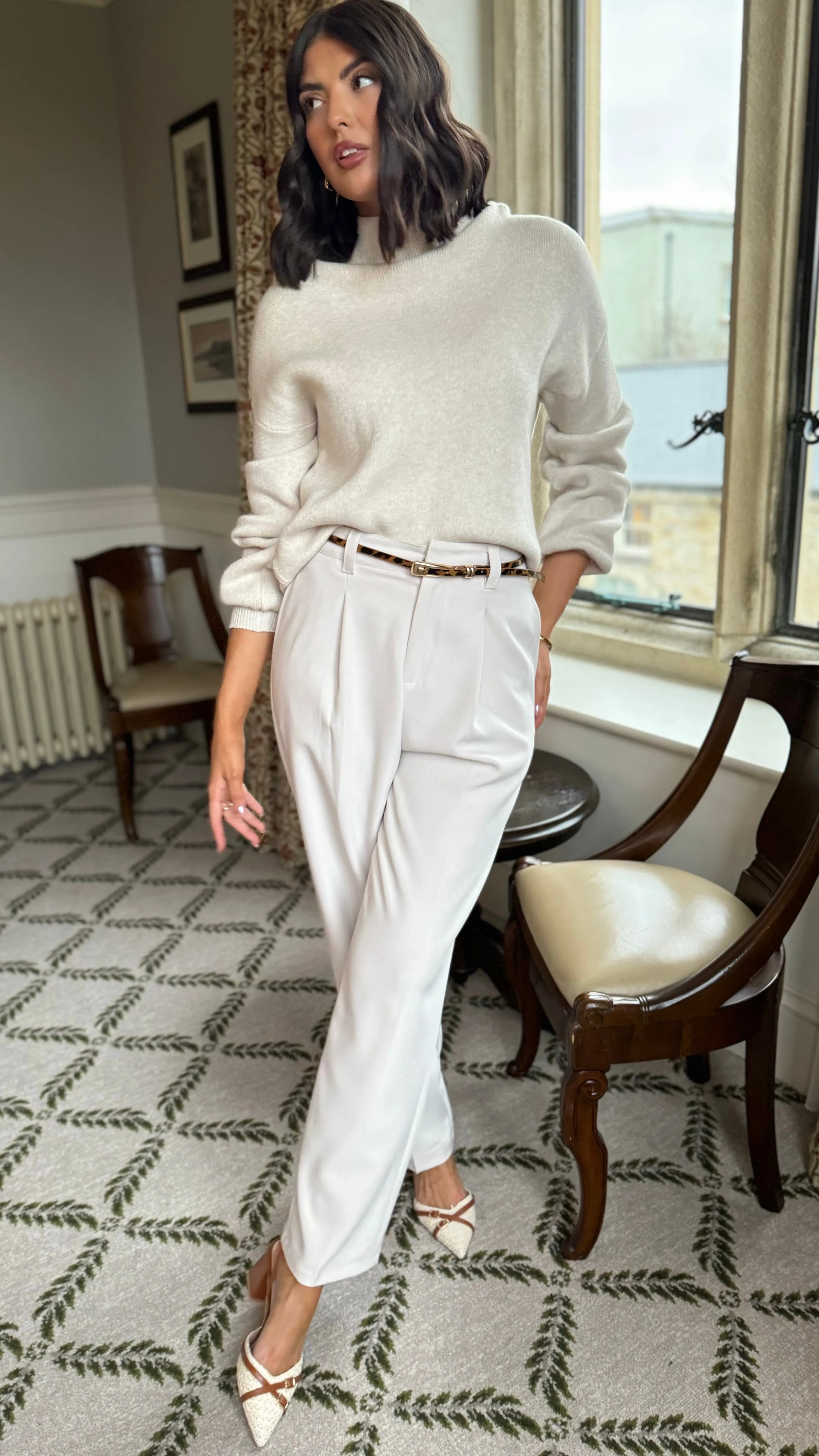 Petra Beige Straight Leg Trousers