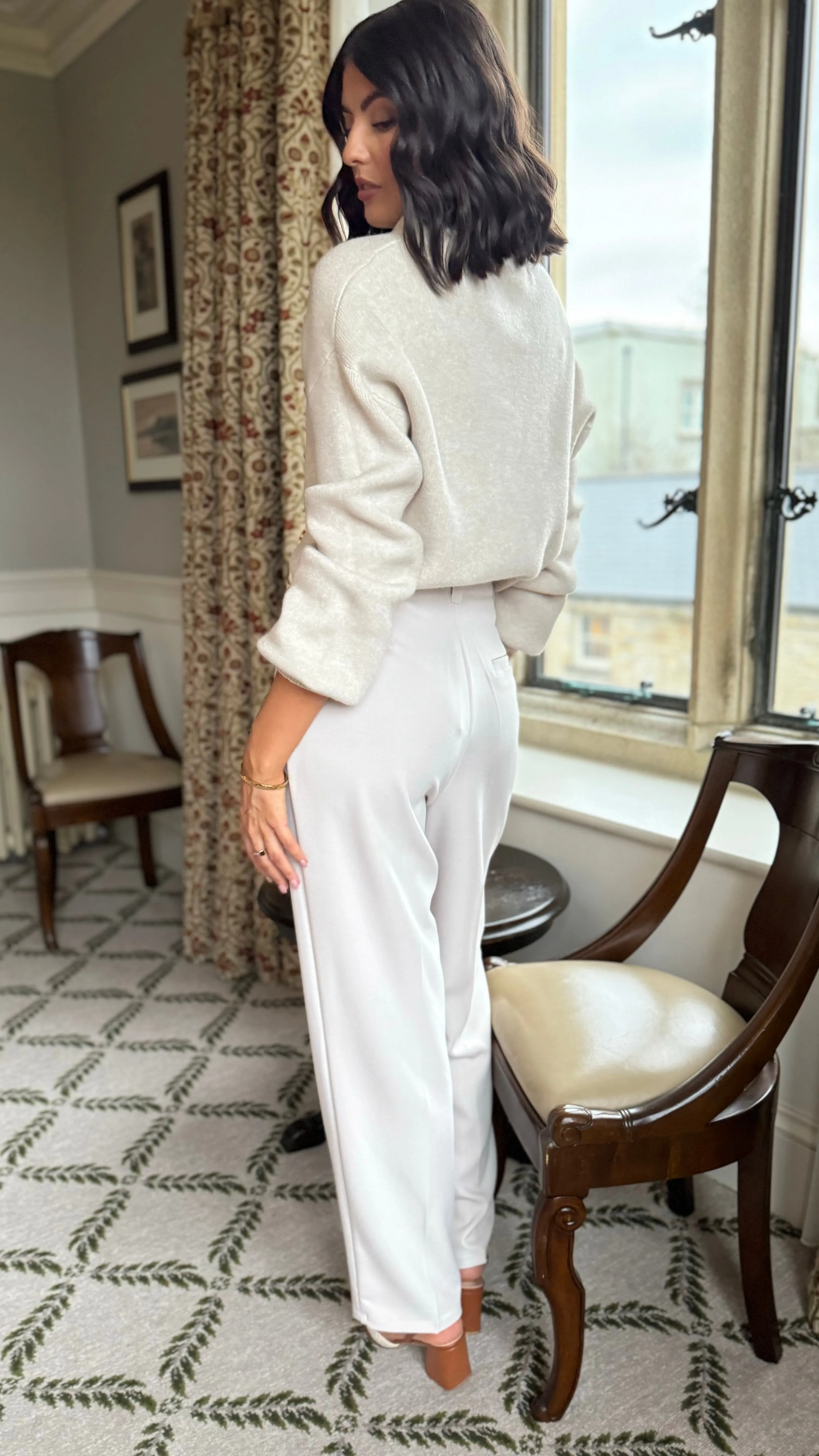 Petra Beige Straight Leg Trousers