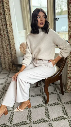 Petra Beige Straight Leg Trousers