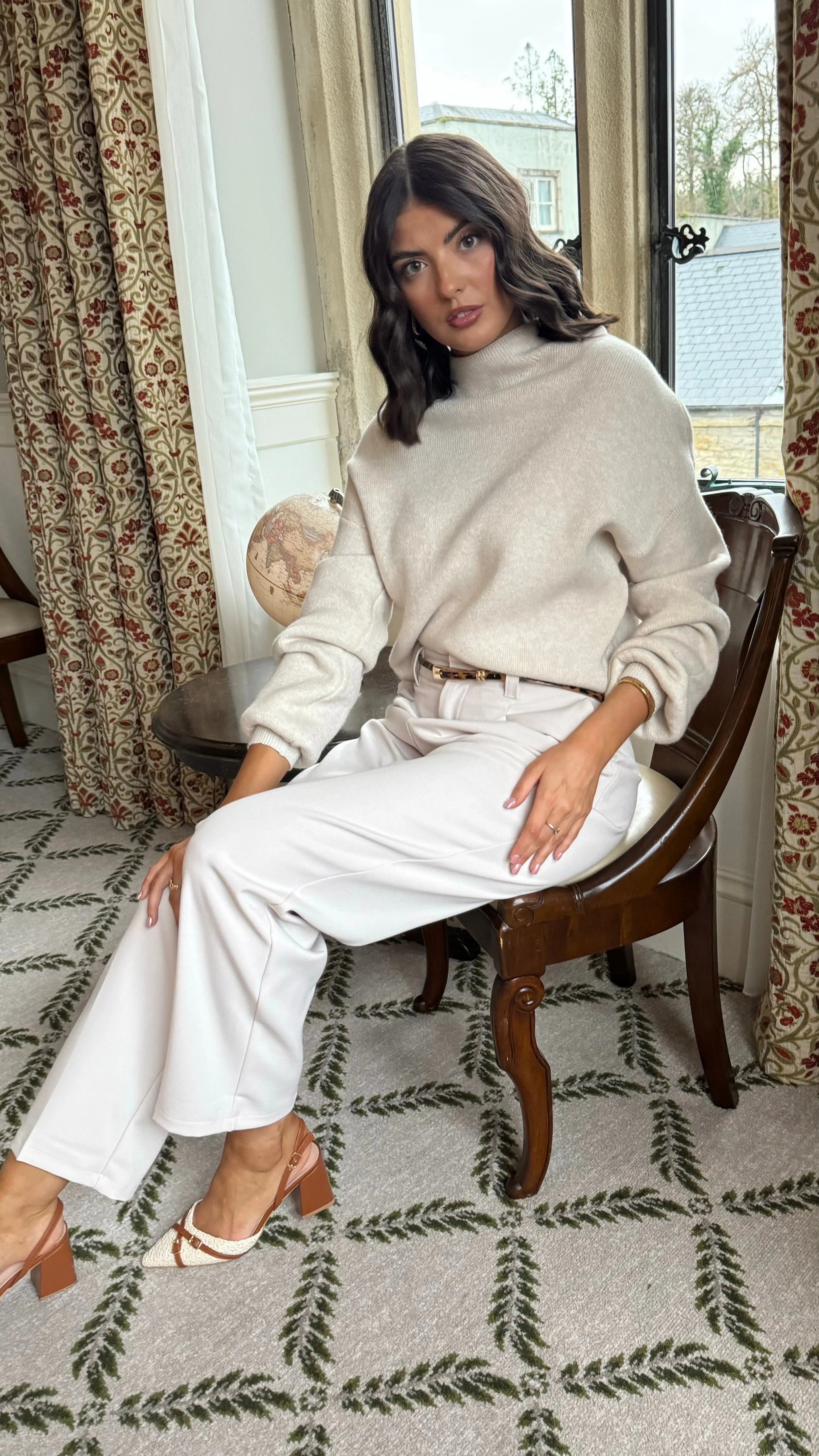 Petra Beige Straight Leg Trousers