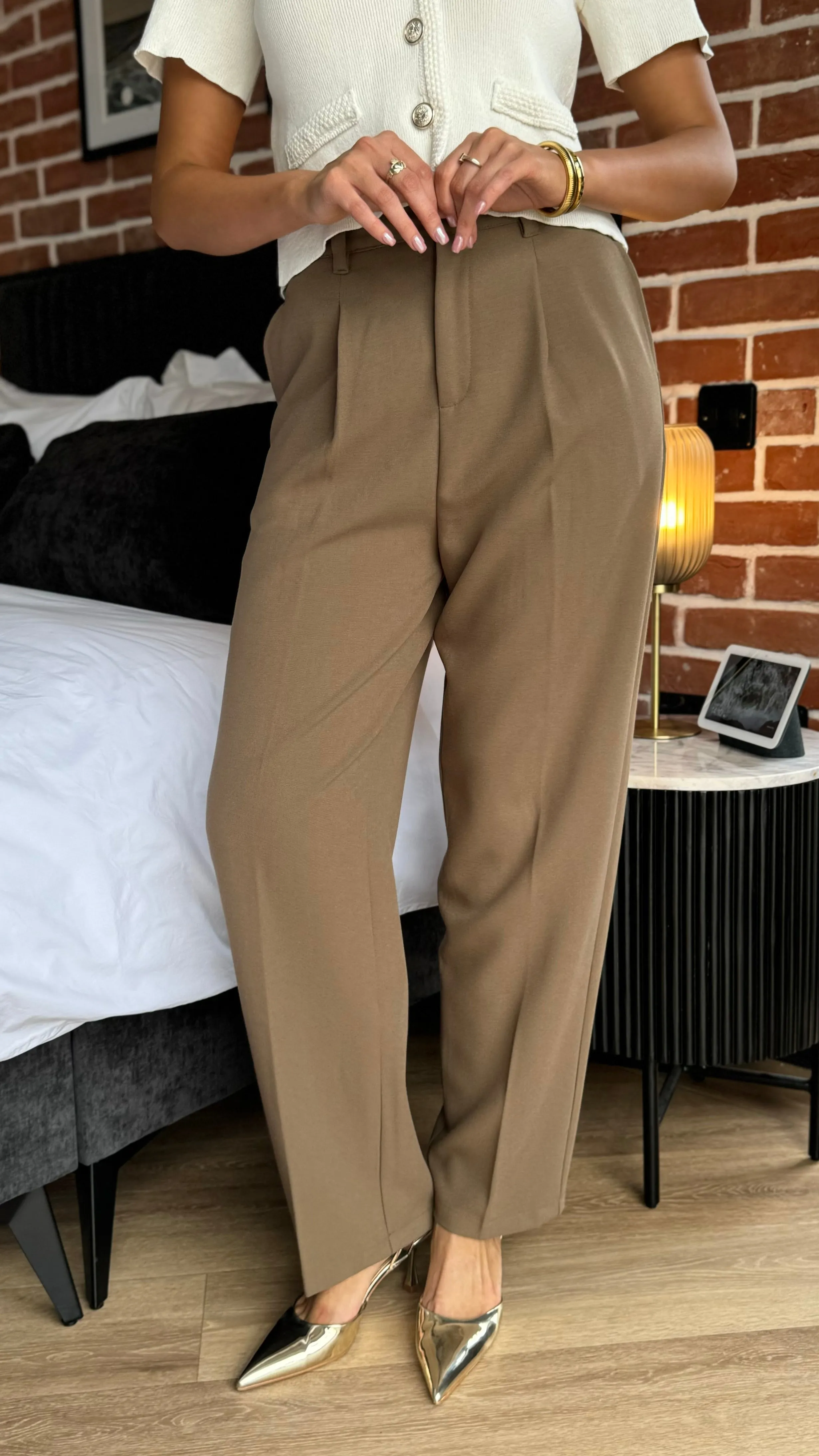 Petra Taupe Straight Leg Trousers