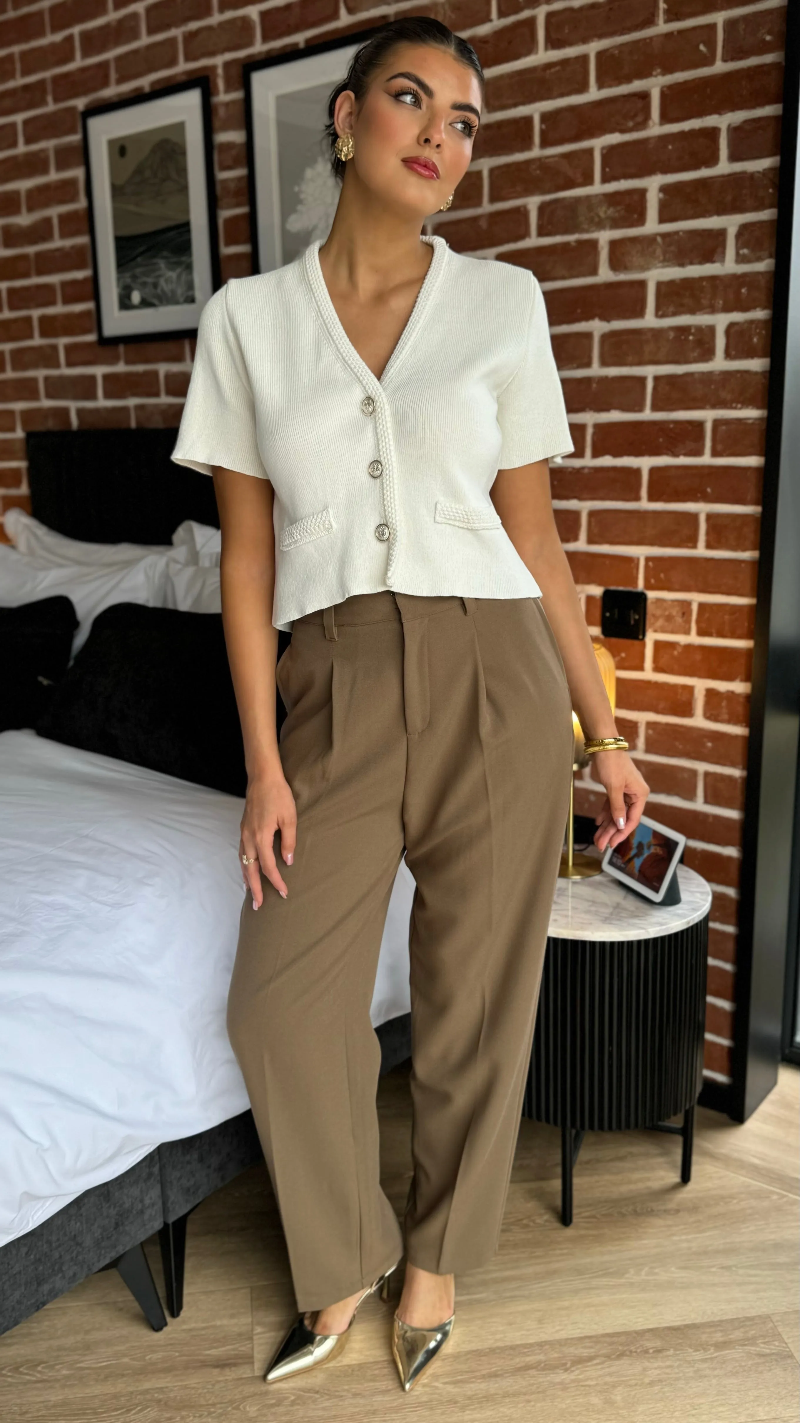 Petra Taupe Straight Leg Trousers