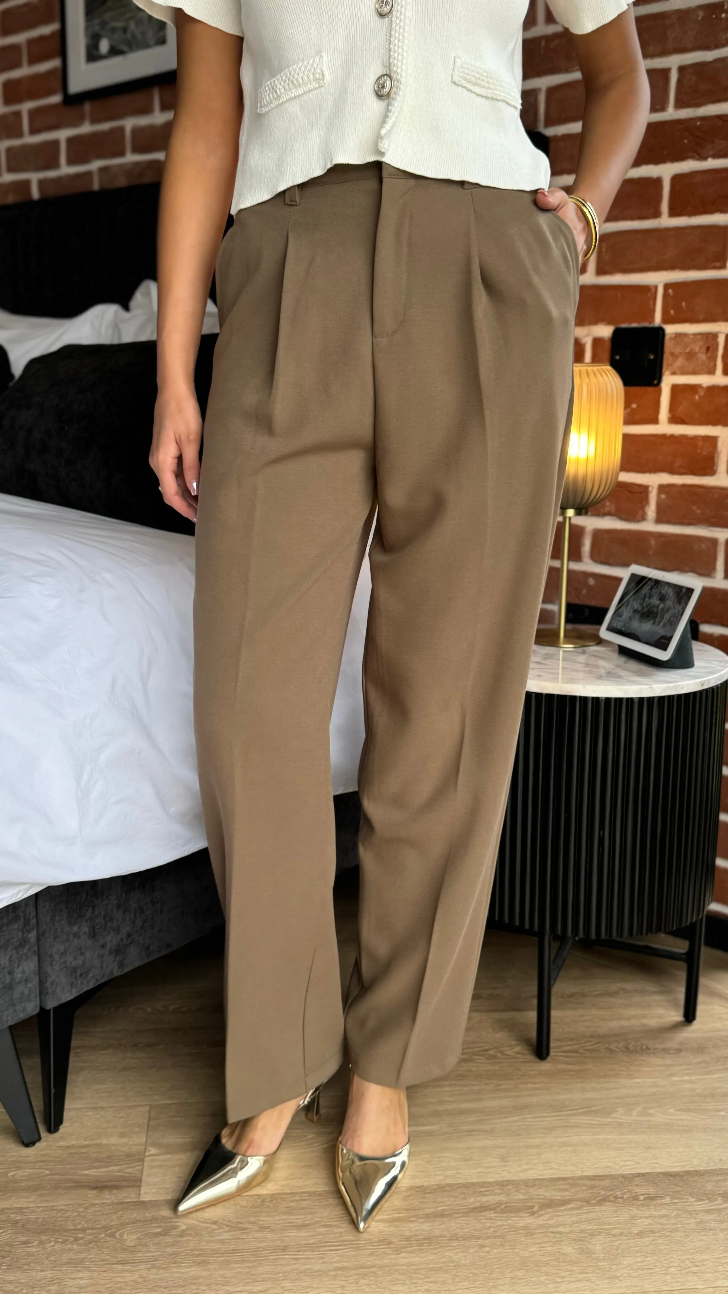 Petra Taupe Straight Leg Trousers
