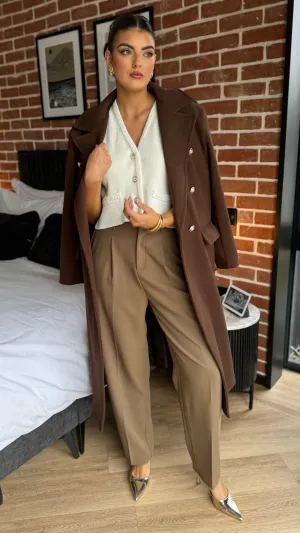 Petra Taupe Straight Leg Trousers