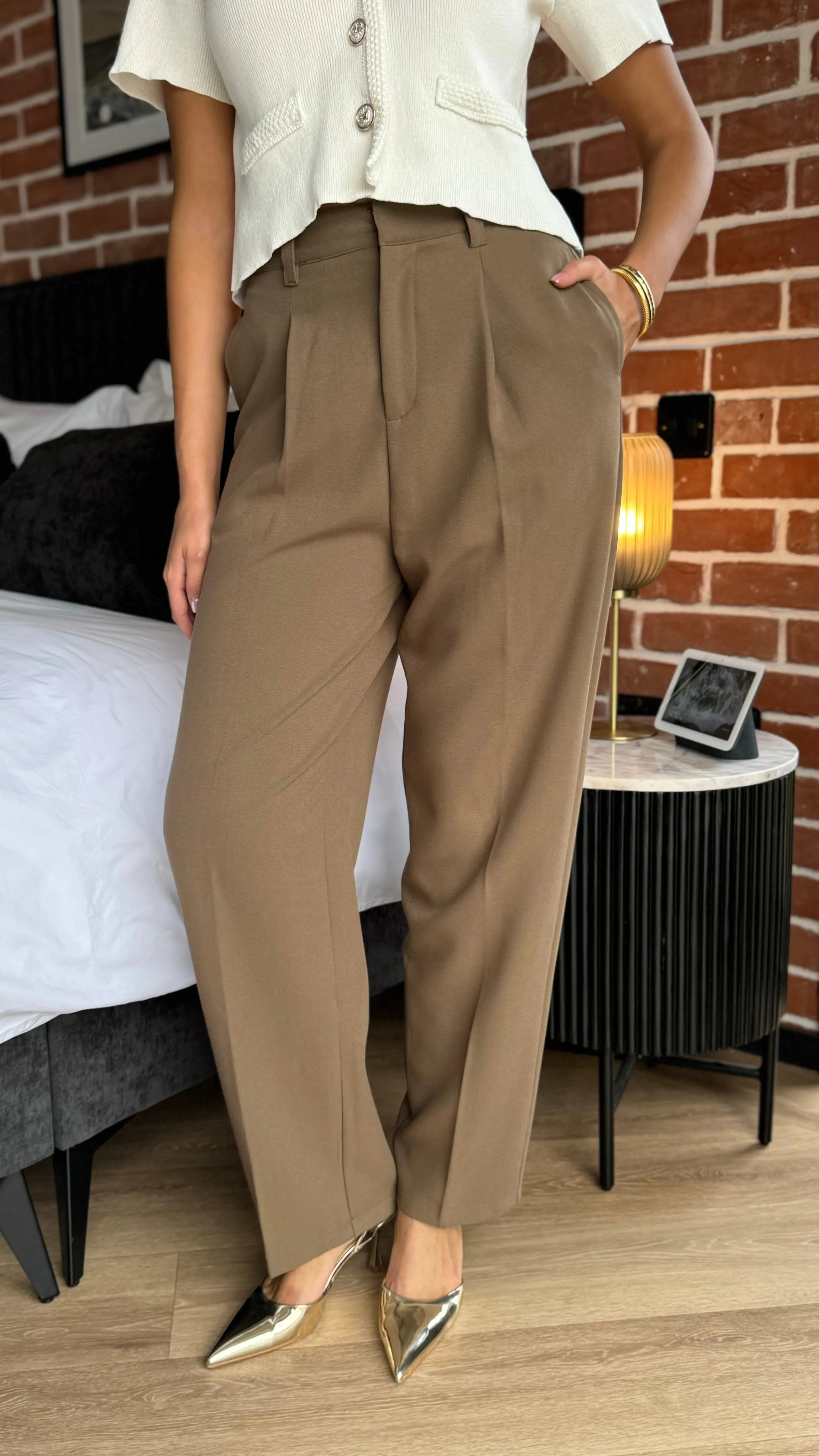 Petra Taupe Straight Leg Trousers