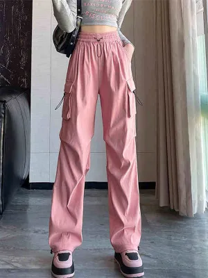 Pink Elasticated Waistband Parachute Trousers