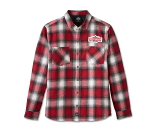 Plaid Bar & Shield Midweight Shirt Jacket - Red