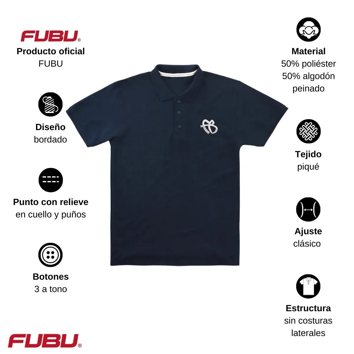 Playera Tipo Polo Piqué Hombre Fubu FB Mono Bordado
