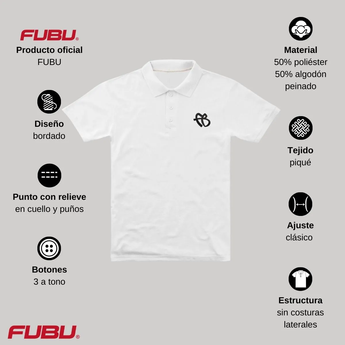 Playera Tipo Polo Piqué Hombre Fubu FB Mono Bordado
