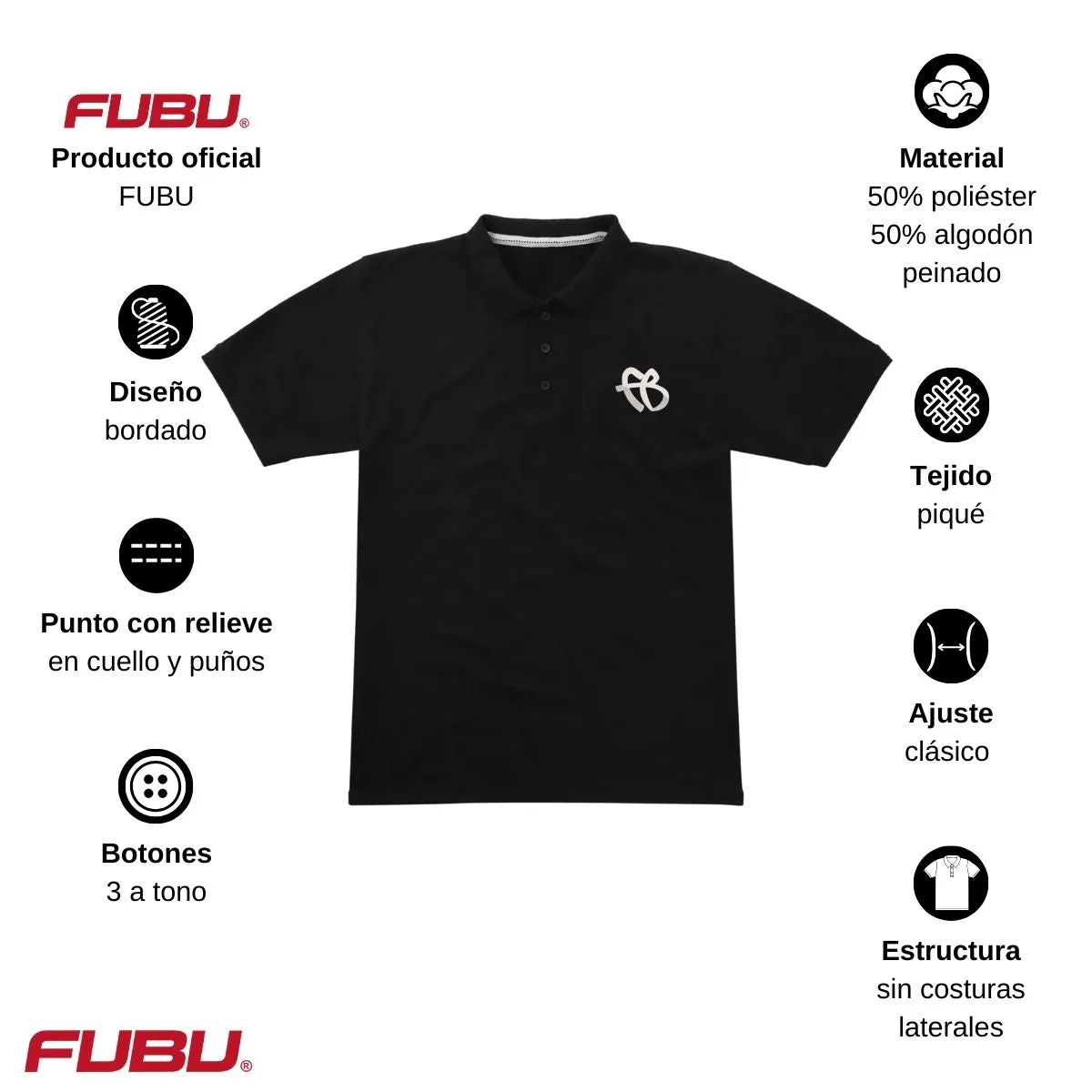 Playera Tipo Polo Piqué Hombre Fubu FB Mono Bordado