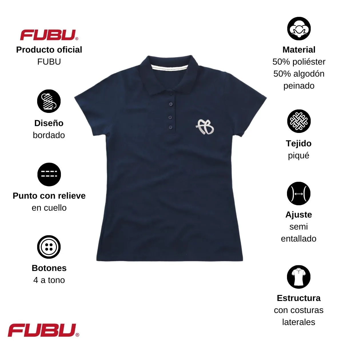 Playera Tipo Polo Piqué Mujer Fubu FB Mono Bordado