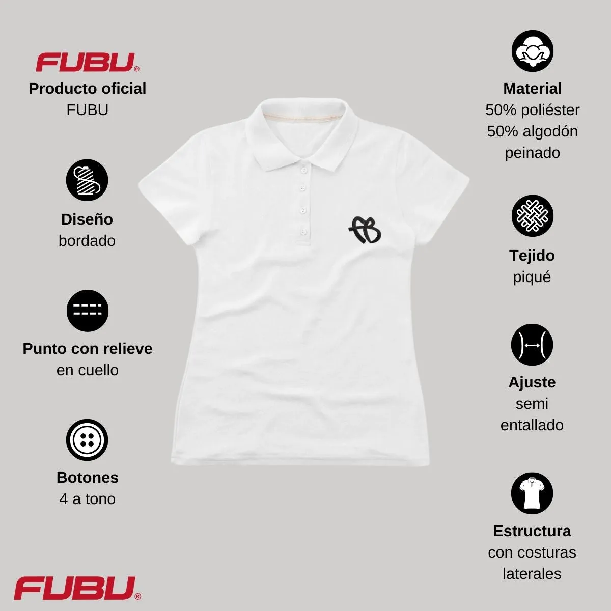 Playera Tipo Polo Piqué Mujer Fubu FB Mono Bordado