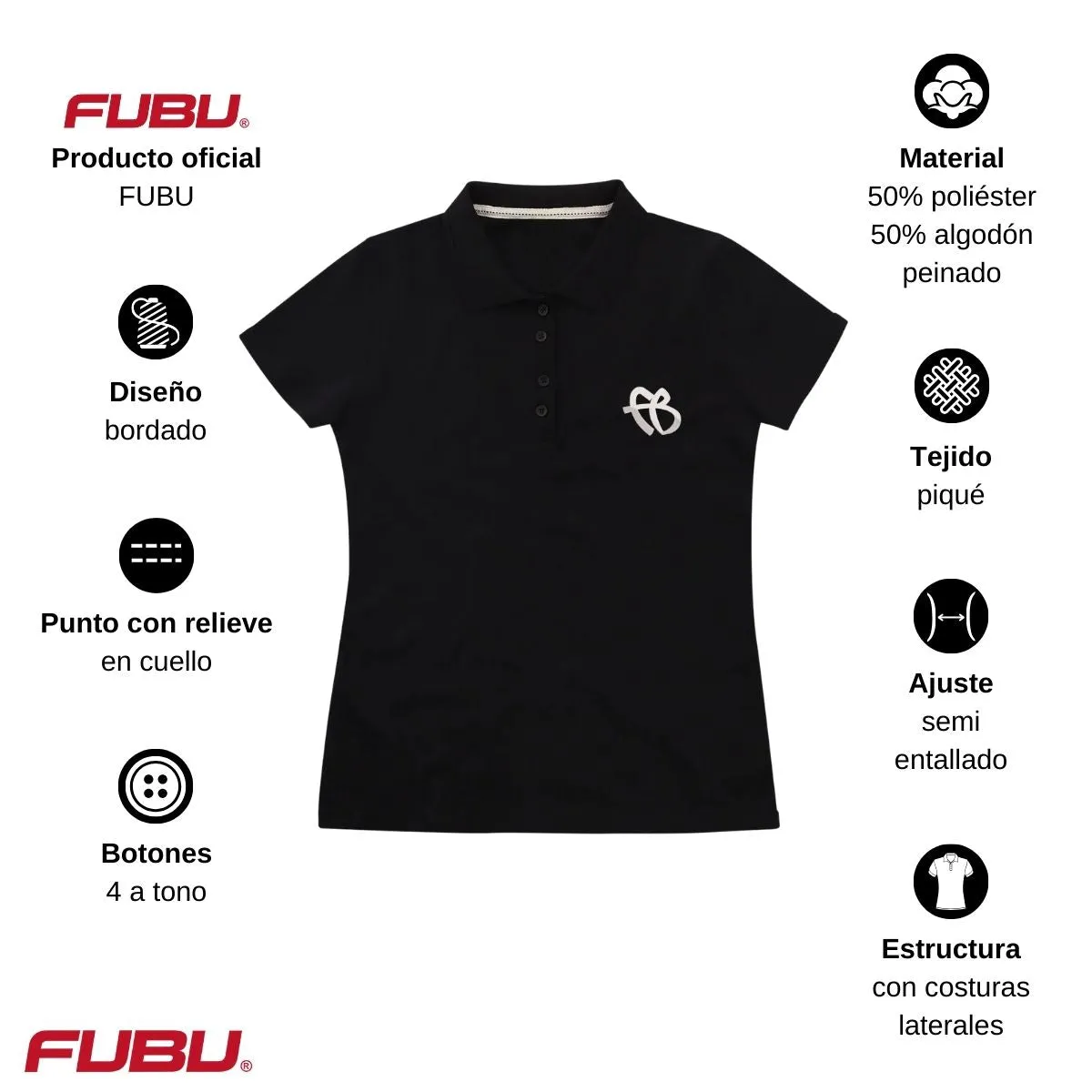 Playera Tipo Polo Piqué Mujer Fubu FB Mono Bordado