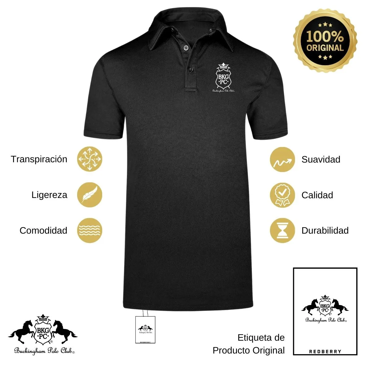Playera Tipo Polo Transpirable Hombre Buckingham Polo Club BKG PC