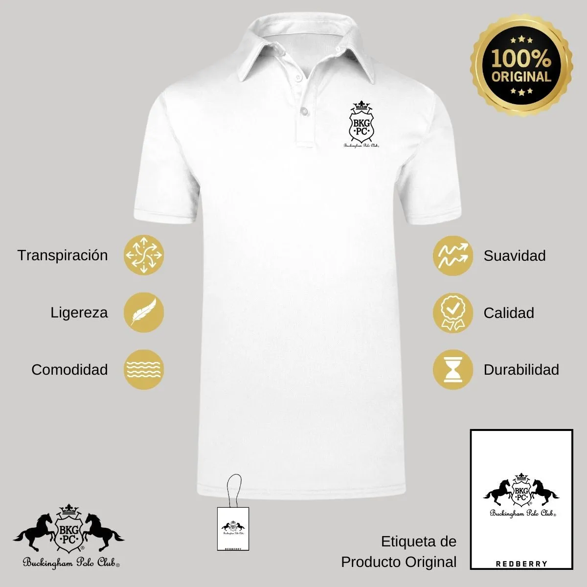 Playera Tipo Polo Transpirable Hombre Buckingham Polo Club BKG PC