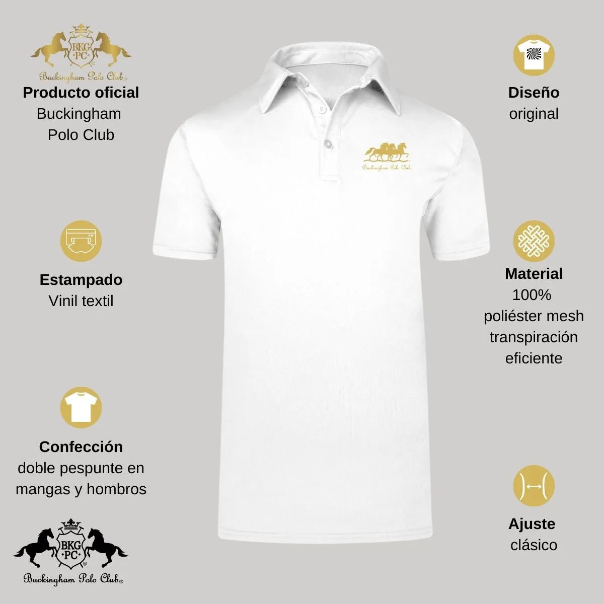 Playera Tipo Polo Transpirable Hombre Buckingham Polo Club Caballos