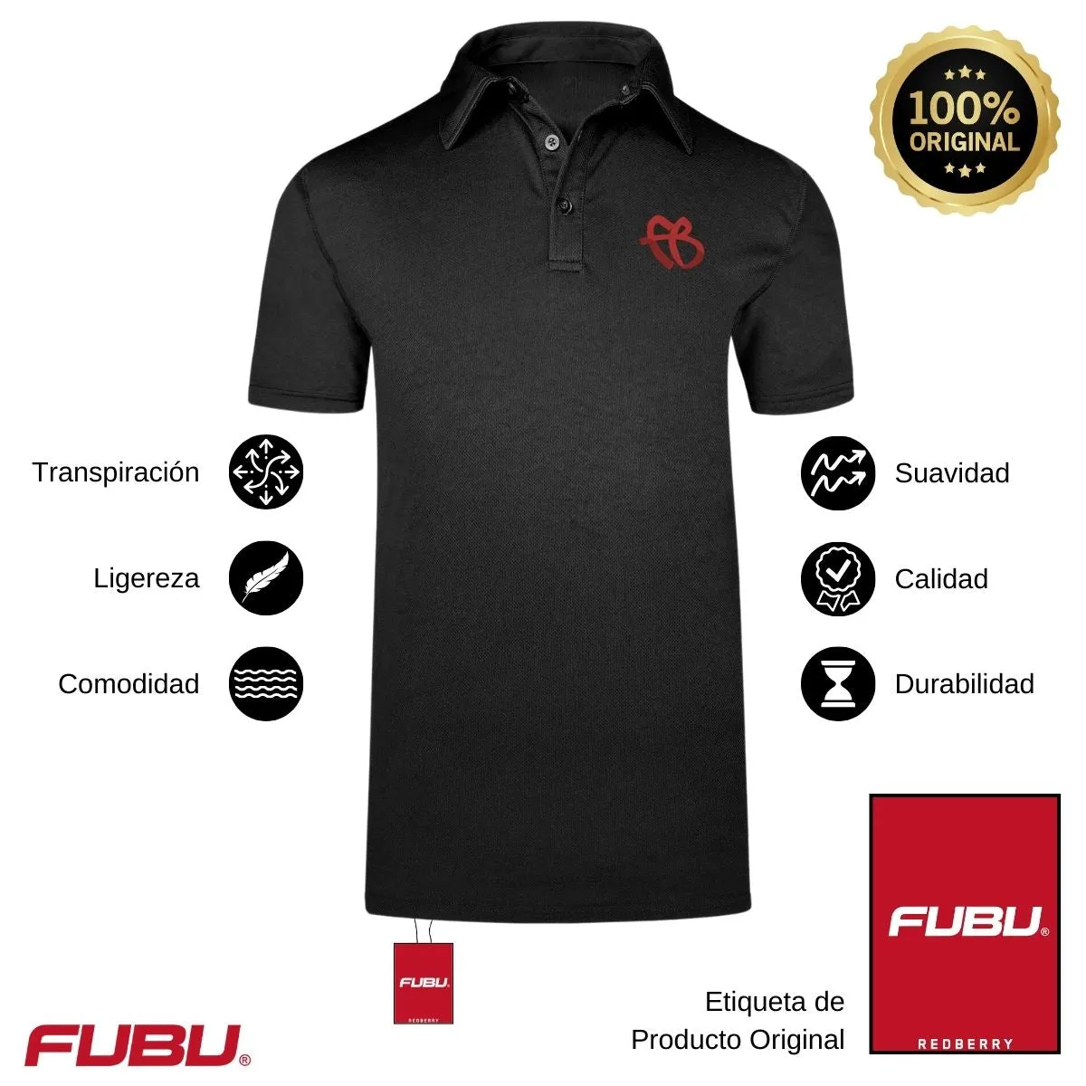 Playera Tipo Polo Transpirable Hombre Fubu FB Rojo Bordado