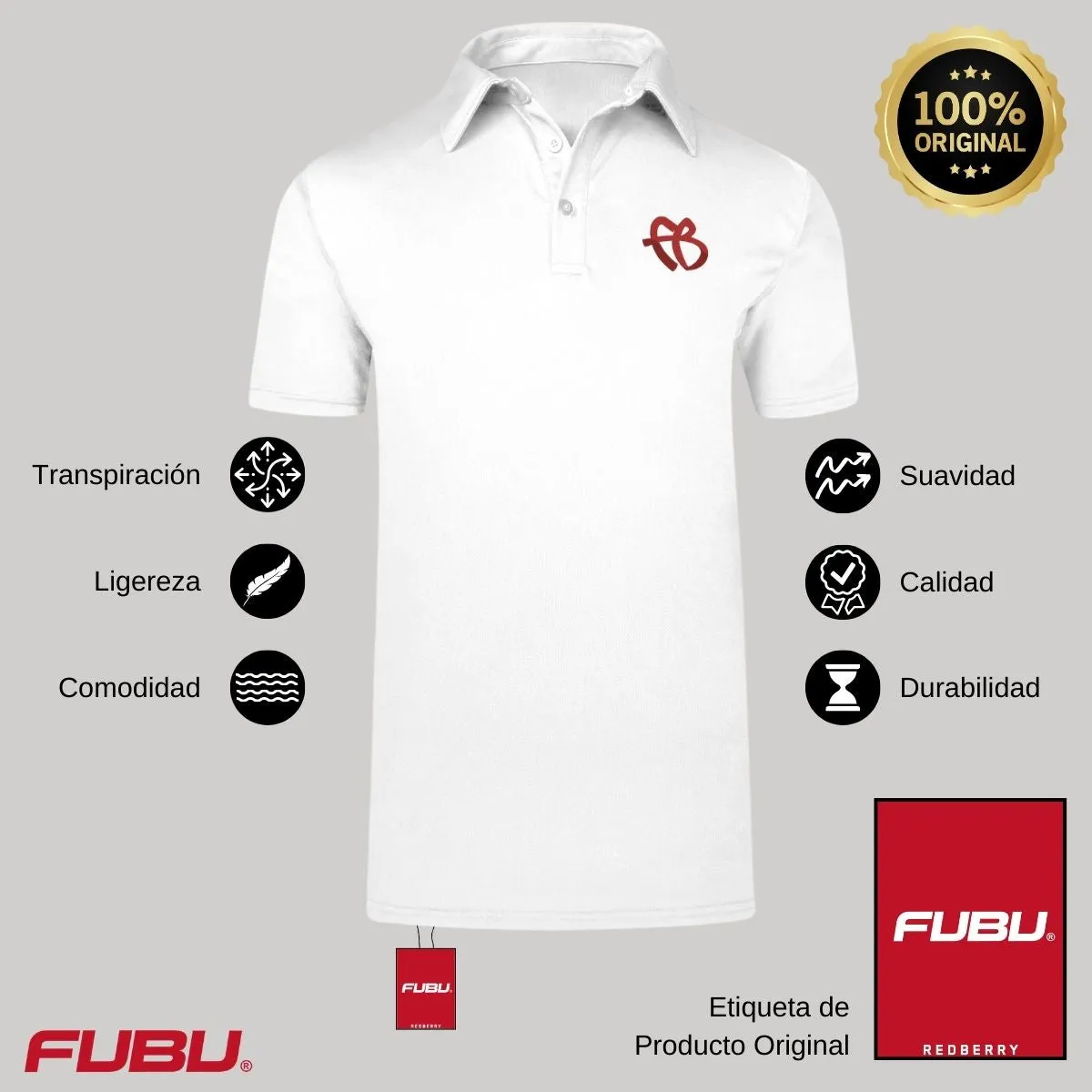 Playera Tipo Polo Transpirable Hombre Fubu FB Rojo Bordado