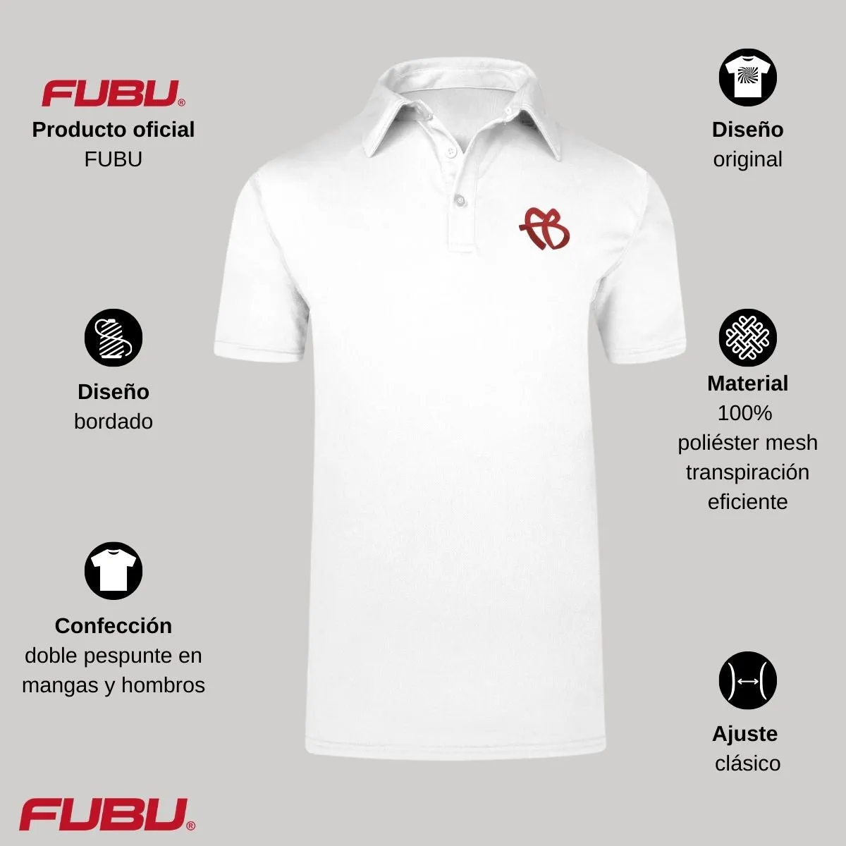 Playera Tipo Polo Transpirable Hombre Fubu FB Rojo Bordado