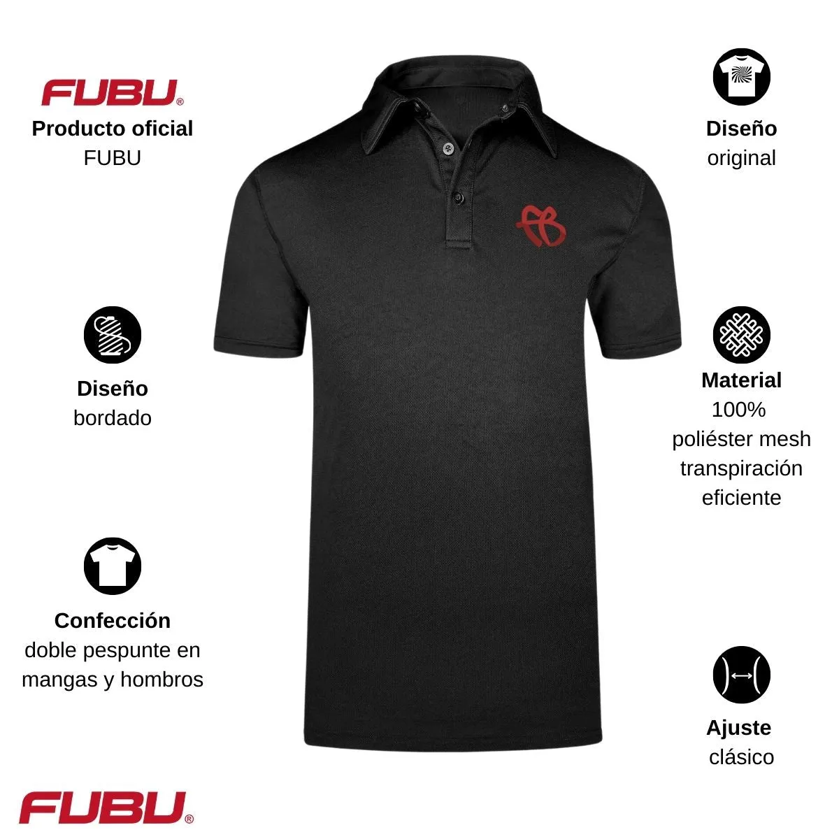 Playera Tipo Polo Transpirable Hombre Fubu FB Rojo Bordado
