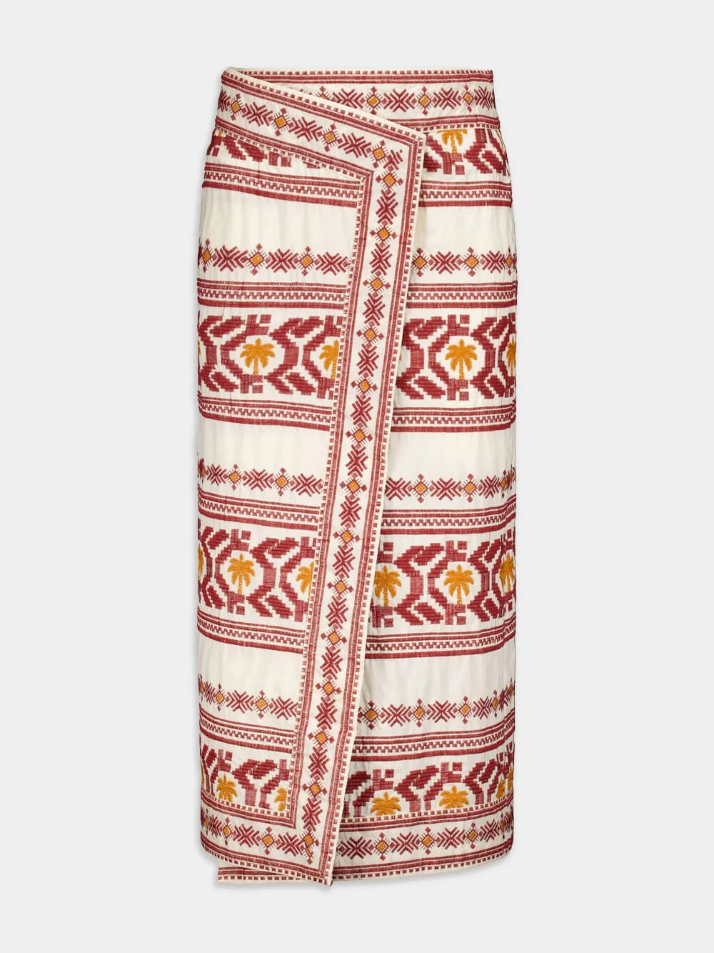 Pleno Sol-Embroidered Cotton Wrap Skirt