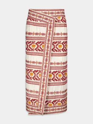 Pleno Sol-Embroidered Cotton Wrap Skirt