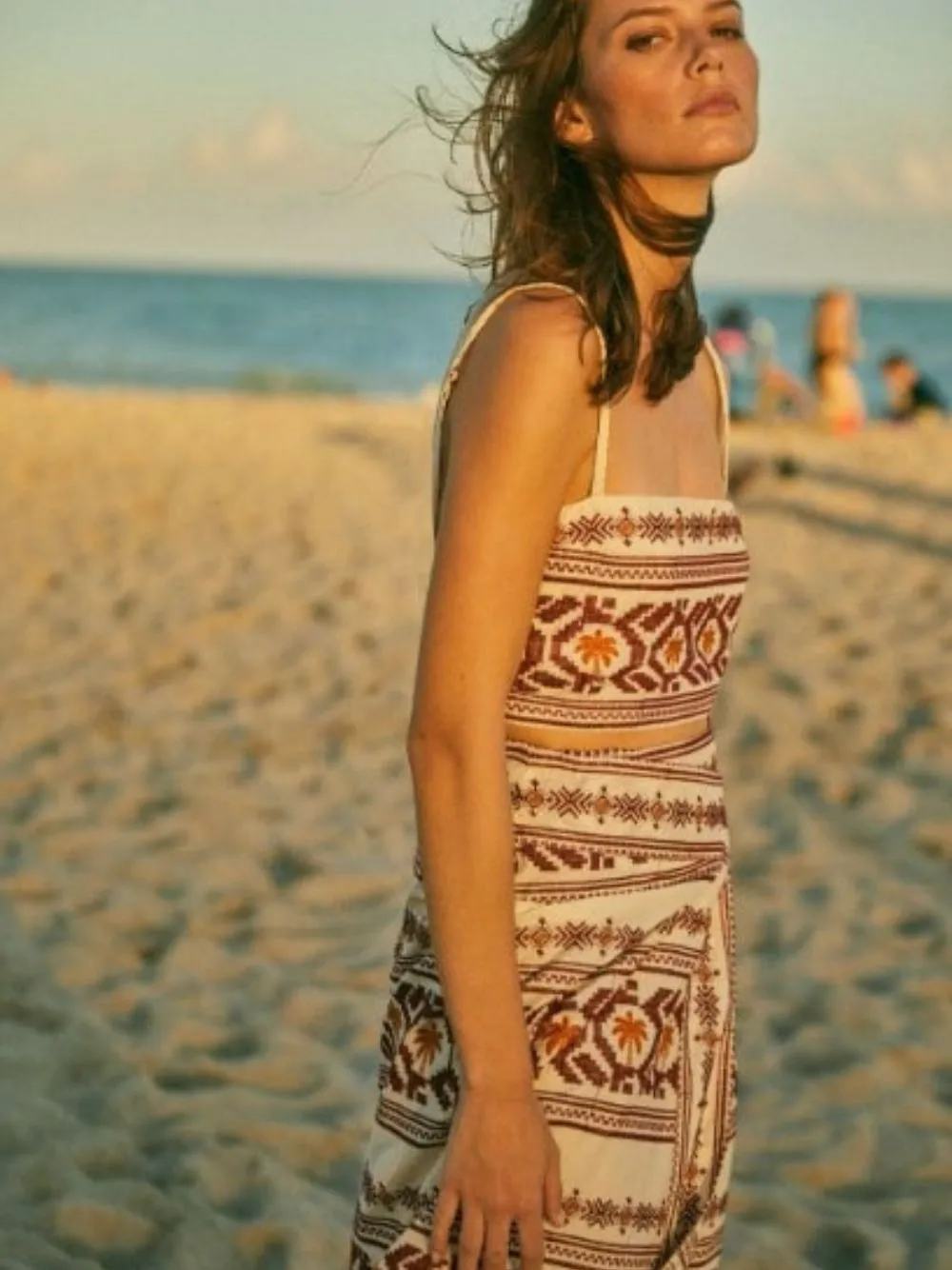 Pleno Sol-Embroidered Cotton Wrap Skirt