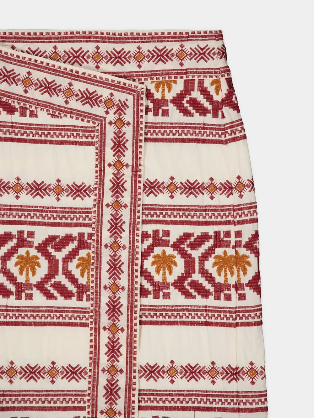 Pleno Sol-Embroidered Cotton Wrap Skirt