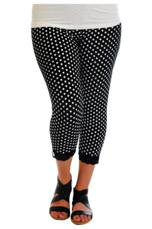 Plus Size Cropped Polka Dot Lace Trim Leggings