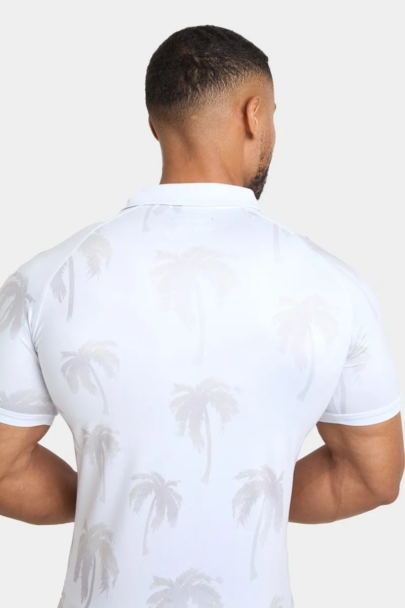 Printed Polo Shirt in White Faded Palms