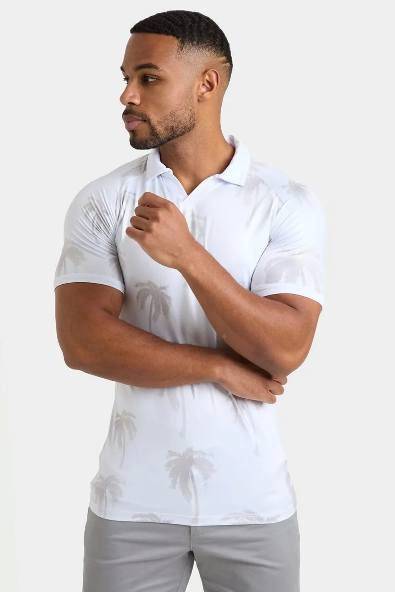 Printed Polo Shirt in White Faded Palms