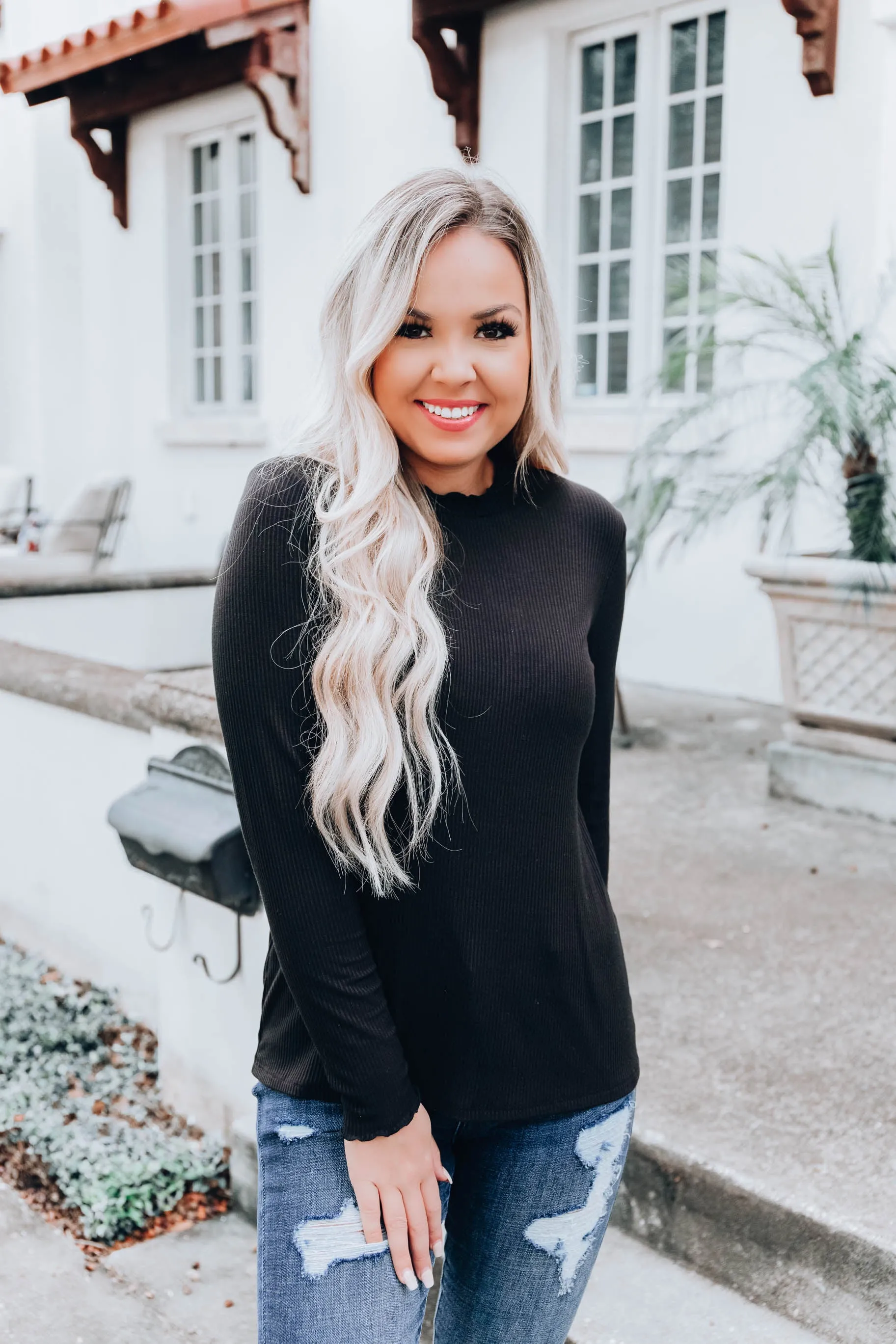 Rayne Ruffle Neck Top - Black