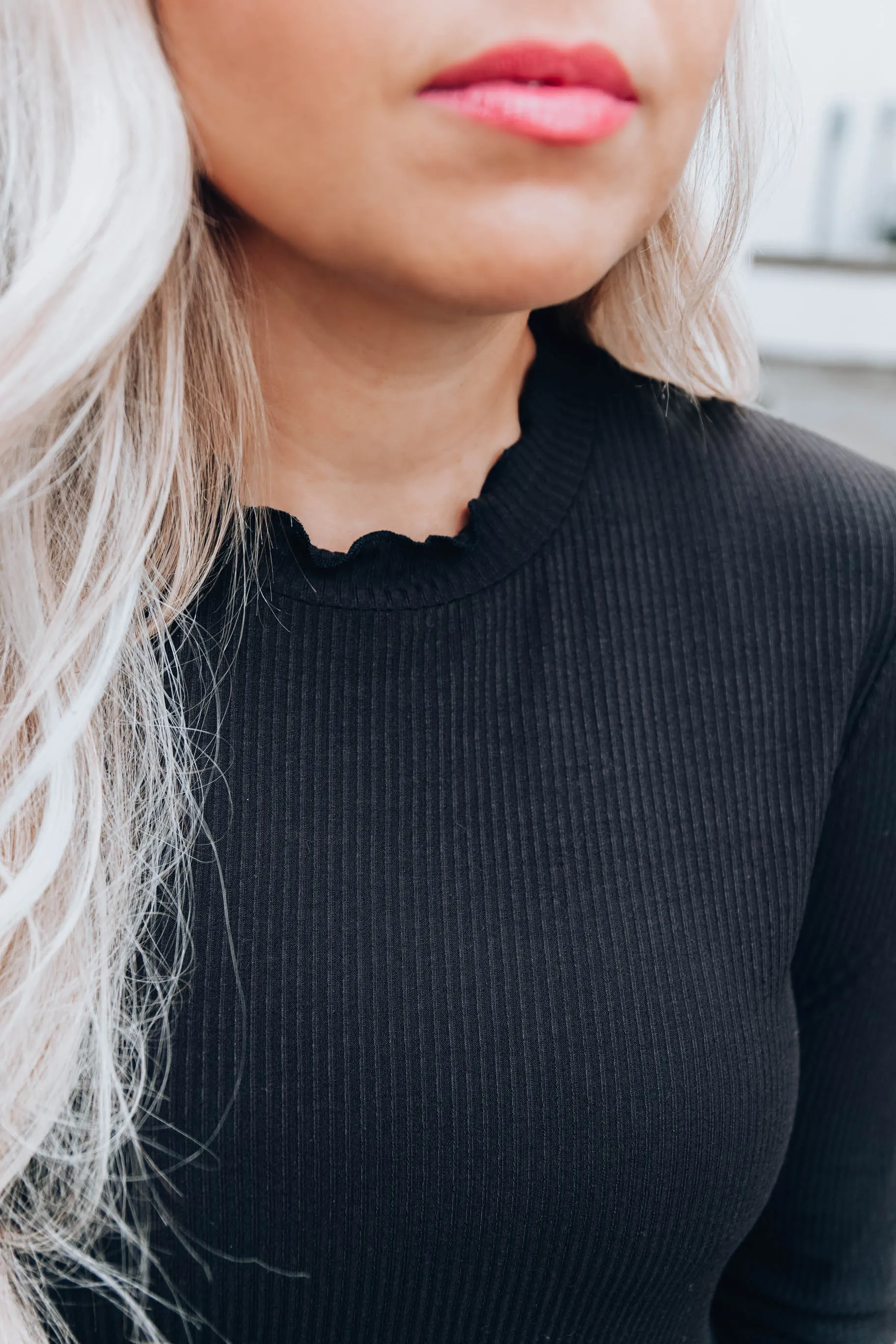 Rayne Ruffle Neck Top - Black